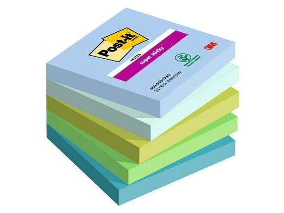 Post-It 654-5SS-OAS, firkant, Blå, Grønn, Papir, 76 mm, 76 mm, 90 ark