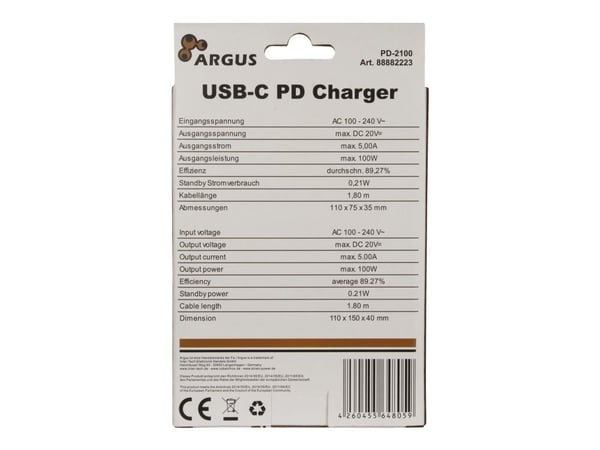 Inter-Tech PD-2100 - Strömadapter - 100 Watt - 5 A - PD 3.0 (USB-C)