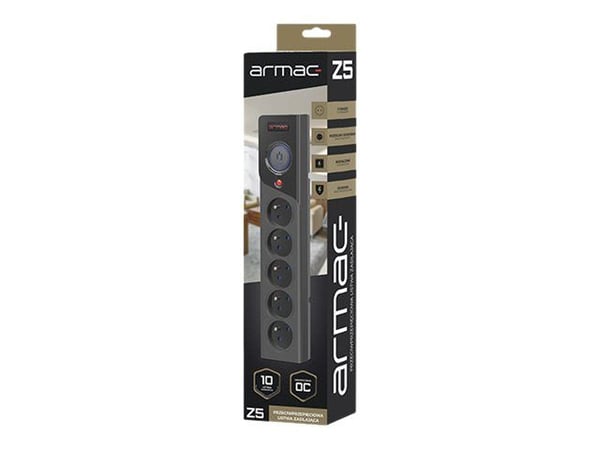 Armac Z5 - Overspenningsavleder - AC 250 V - 2500 watt - utgangskontakter: 5 - 5 m kabel - svart