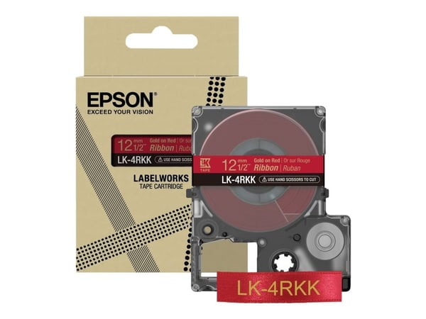 Epson LabelWorks LK-4RKK - Sateng - gull på rødt - Rull (1,2 cm x 5 m) 1 kassett(er) båndtape - for LabelWorks Cable and Wiring Kit, LW-1000, 600, ...