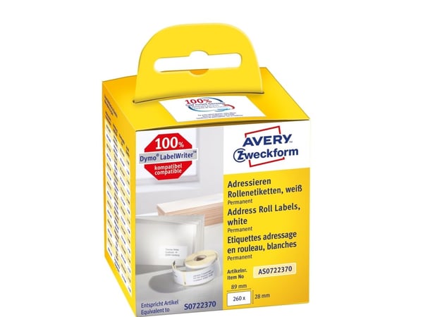 Avery Zweckform - Papir - permanet adhesiv - hvit - 28 x 89 mm 260 etikett(er) (2 rull(er) x 130) rektangulære adresseetiketter