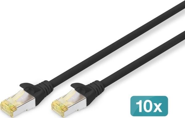 DIGITUS - Koblingskabel - RJ-45 (hann) til RJ-45 (hann) - 3 m - S/FTP - CAT 6a - halogenfri, formstøpt, uten hindringer - svart (en pakke 10)