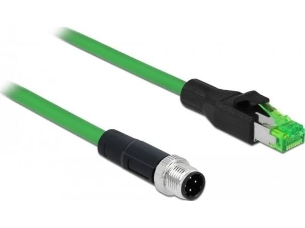 Delock - Nettverkskabel - 4-pins M12 (hann) til RJ-45 (hann) - 2 m - trippel beskyttelse - grønn