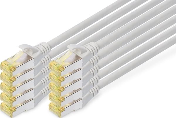 DIGITUS - Patchkabel - RJ-45 (han) til RJ-45 (han) - 1 m - SFTP - CAT 6a - booted, knastfri - grå (pakke med 10)
