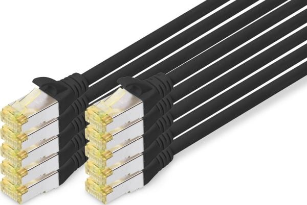 DIGITUS - Koblingskabel - RJ-45 (hann) til RJ-45 (hann) - 2 m - S/FTP - CAT 6a - med støvel, halogenfri, formstøpt, uten hindringer - svart (en pak...