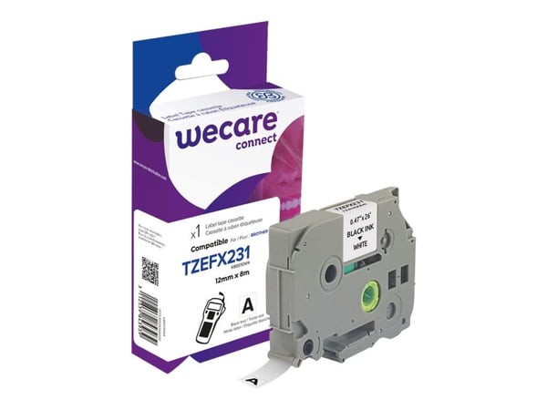 Wecare - Vit - Rulle (1,2 cm x 8 m) 1 kassett(er) etiketttejp - för Brother P-Touch PT-1080, 1090, 1230, 1290, 18, 2110, 2430, 3600, 7100, 9800, PT...