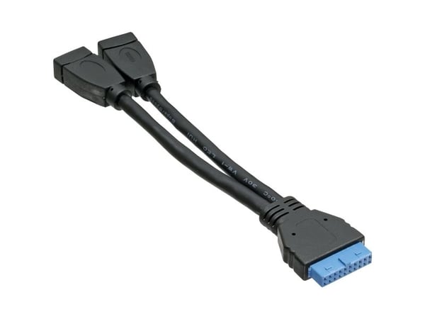 InLine 33445I, 2x USB A, 19 pin, 0,15 m, Musta