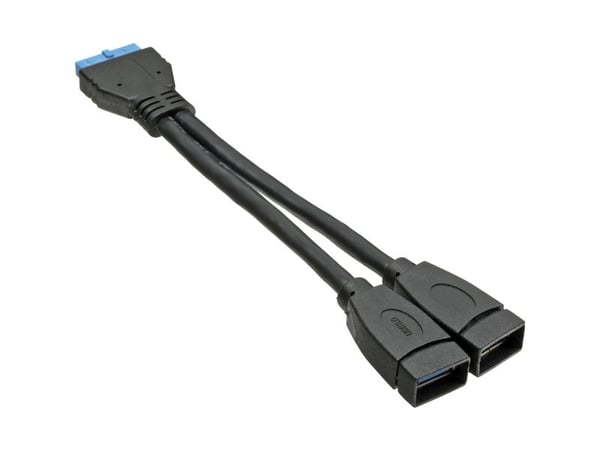 InLine 33445I, 2x USB A, 19 pin, 0,15 m, Musta