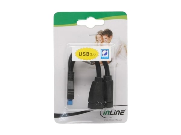 InLine 33445I, 2x USB A, 19 pin, 0,15 m, Musta