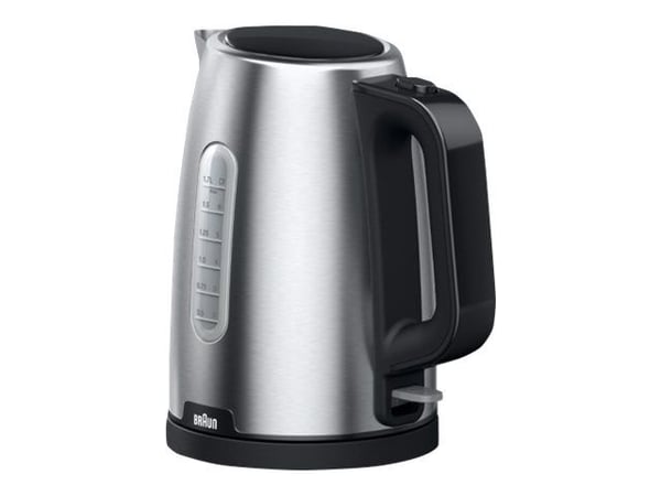 Braun PurShine WK102AI-WK1500BK, 1,7 L, 2200 W, Musta, Ruostumaton teräs, Metalli, Veden tason ilmaisin, Ylikuumenemissuoja