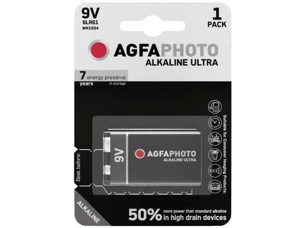 AgfaPhoto 110-851808, Engangsbatteri, 9V, Alkalinsk, 9 V, 1 stykker, Sort, Rød, Hvit