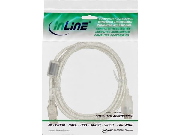 InLine 34605Q, 5 m, USB A, USB A, USB 2.0, Hankjønn/hunkjønn, Gjennomsiktig