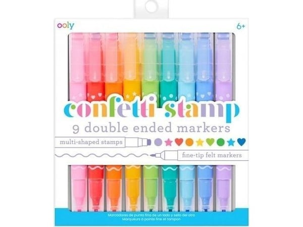 OOLY Confetti Stamp, 9 stykker, Blå, Lyseblå, Lysegrønn, Oransje, Rosa, Lilla, Rød, Turkis, Gult, 6 år, Fibre tip, Flerfarget, Rund