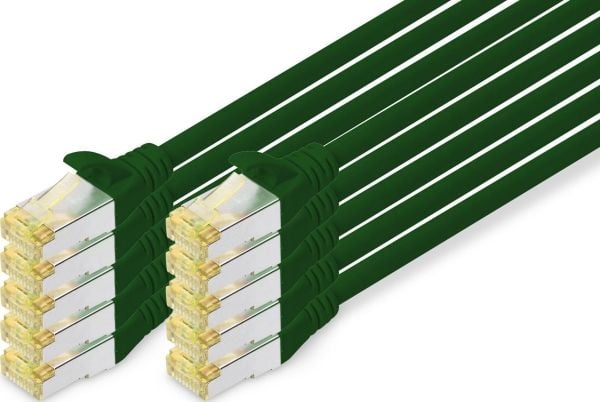DIGITUS - Koblingskabel - RJ-45 (hann) til RJ-45 (hann) - 1 m - S/FTP - CAT 6a - halogenfri, formstøpt, uten hindringer - grønn (en pakke 10)