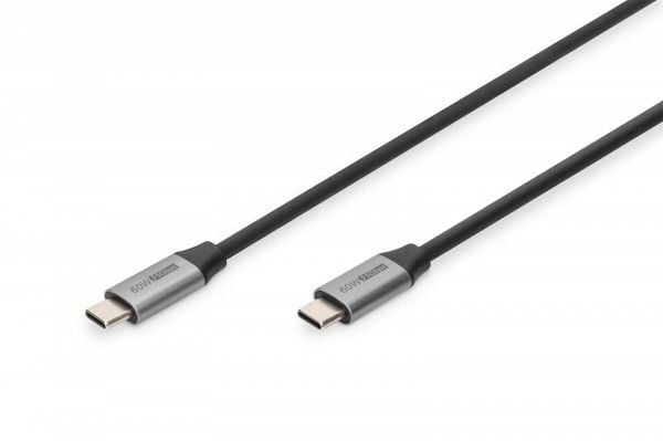 DIGITUS - USB-kontakt - USB-C (hann) til USB-C (hann) - 20 V - 3 A - 1 m - 4K-støtte - svart