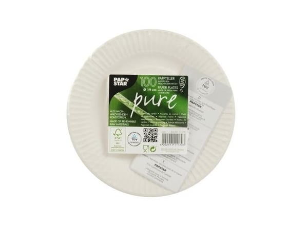 Papstar 11170, Plate, Rund, Fotoark kartong, Hvit, Monokromatisk, 100 stykker