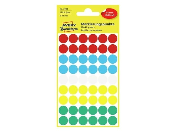 Avery - Assorterte farger - 18-mm rund 270 etikett(er) (5 ark x 54) runde etiketter