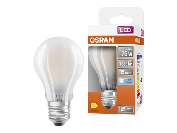 OSRAM LED STAR - LED-filamentlyspære - form: A60 - mattslipt finish - E27 - 7.5 W (ekvivalent 75 W) - klasse D - kjølilg hvitt lys - 4000 K
