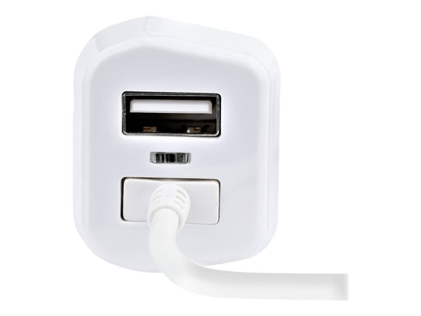 StarTech.com Lightning-autolaturi 1 m:n kierretyllä Lightning-kaapelilla, 12 W, valkoinen, 2-porttinen USB-autolaturisovitin puhelimille ja tablet-...