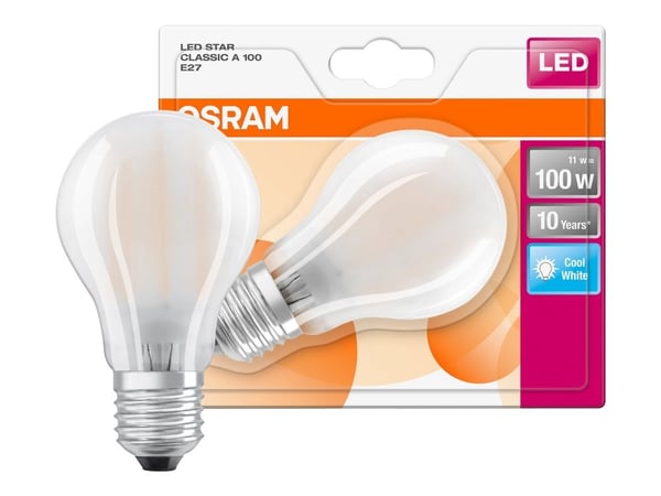OSRAM LED STAR - LED-filamentlyspære - form: A60 - E27 - 10 W (ekvivalent 100 W) - klasse D - kjølilg hvitt lys - 4000 K
