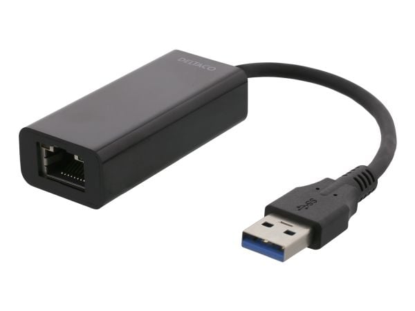 Deltaco USB 3.0 verkkosovitin, gigabit, 1xRJ45, musta, Langallinen, USB, Ethernet, 1000 Mbit/s, Musta