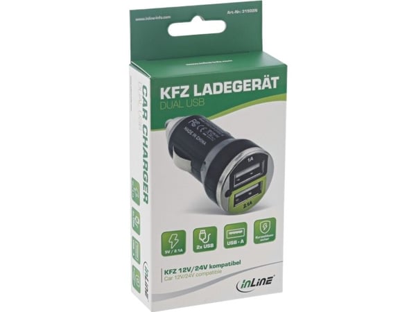 Laturi InLine 31502N 2x USB-A 3.1 A (31502N)