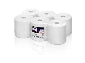Håndklæderulle Satino Prestige 2-lag Ø19x20.5cmxL150m Uperforeret Nyfiber Hvid,6 rl/krt