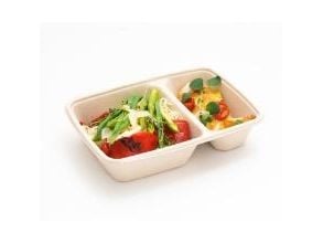 Bakke 2 rum 500+250ml L230xB160xH50mm Bagasse Bionedbrydelig Natur FF,4 ps x 75 stk/krt