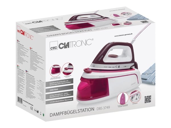 Clatronic DBS 3749 - Dampstrykejern - såleplate: Superglide - 2300 W - hvit/lilla