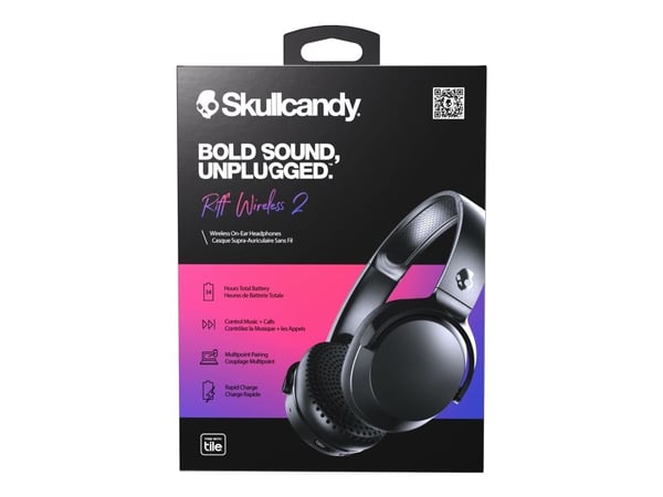 Skullcandy Riff Wireless 2 - Hodetelefoner med mikrofon - on-ear - Bluetooth - trådløs - ekte svart