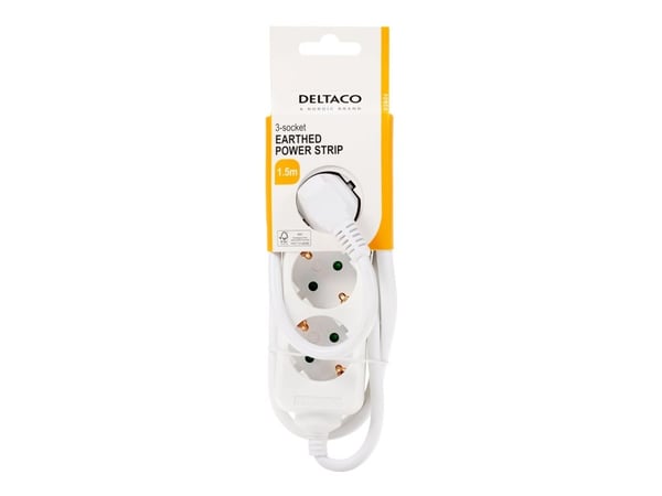 DELTACO pistorasia 3xCEE 7/3 1xCEE 7/7 1,5m valkoinen