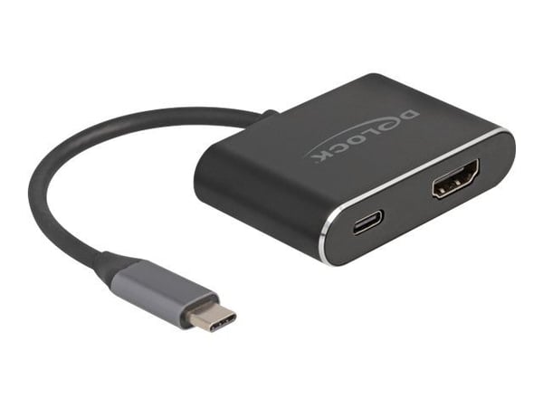 Delock - Video adapter - 24 pin USB-C hann til HDMI, 24 pin USB-C hunn - 15 cm - svart - USB Power Delivery (100 W), 8K50/60Hz (7680 x 4320) support