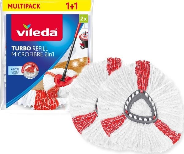 Vileda 4023103198227, Moppipää, Punainen, Valkoinen, Mikrokuitu, Polyamidi, Polyesteri, 2 kpl