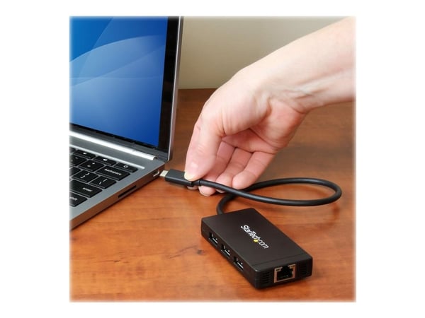 Startech 3 Port USB C Hub with Ethernet - USB-C to 3x USB-A w/ Power Adapter & Gigabit Ethernet - Thunderbolt 3 Compatible - USB C Network Adapter ...