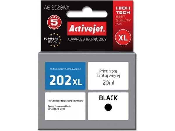 Activejet AE-202BNX muste (korvaava Epson 202XL G14010; Supreme; 20 ml; musta)
