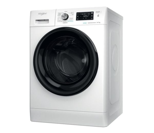 Whirlpool FFWDB976258BVEE, Edestä täytettävä, Vapaasti seisova, Valkoinen, Vasen, Musta, Painikkeet, Rotaatio