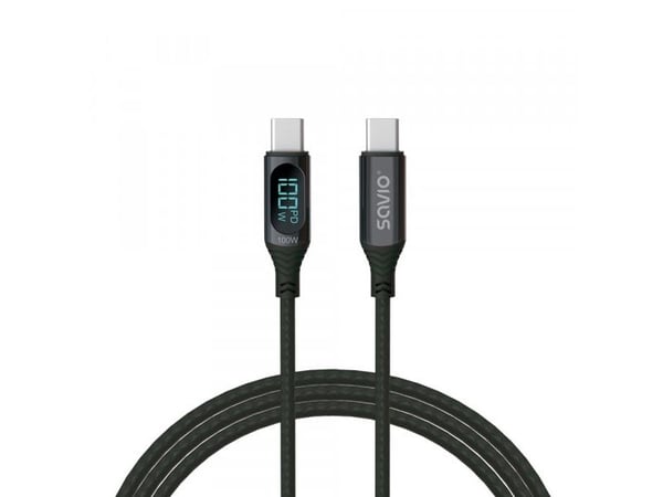 Savio USB-C - USB-C cable with display CL-174 1 m black, 1 m, USB C, USB C, USB 3.2 Gen 1 (3.1 Gen 1), Sort