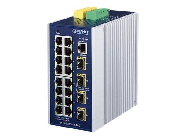 PLANET IGS-6325-16T4S - Switch - L3 - Styrt - 16 x 10/100/1000 + 4 x Gigabit SFP - DIN-skinnemonterbar, veggmonterbar - AC 24 V / DC 9 - 48 V