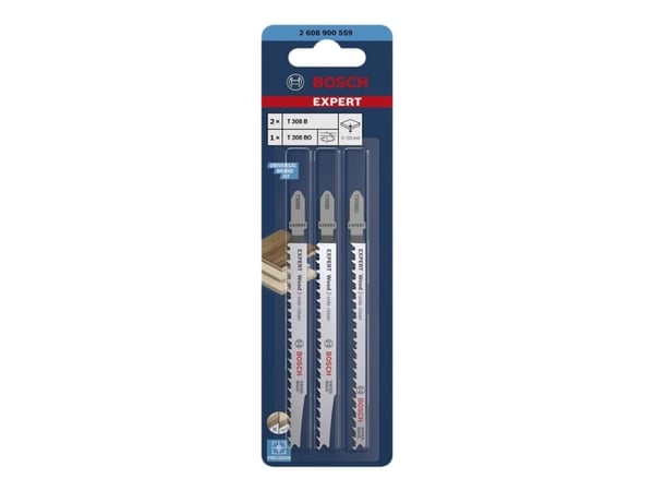 Bosch Expert Wood 2-side clean - Bladsett for stikksag - for kryssfinér, heltre - 3 deler - T-skaft - lengde: 117 mm
