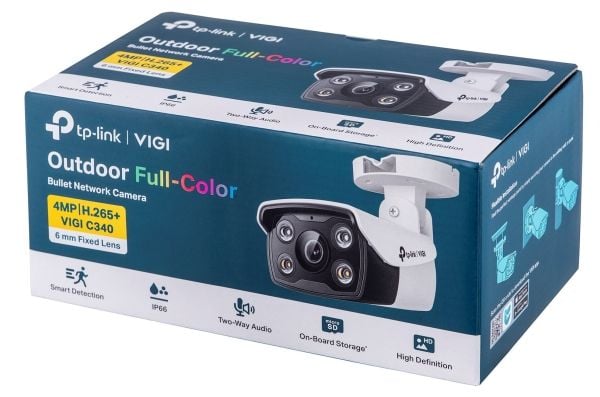 TP-Link VIGI C340, IP-sikkerhetskamera, Utendørs, Koblet med ledninger (ikke trådløs), Tak/vegg/stang, Sort, Hvit, Kule (form)