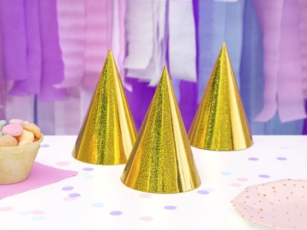 PartyDeco CZAP6-019, Party hat, Kulta, 6 kpl, Syntymäpäivä, 160 mm, 10 cm