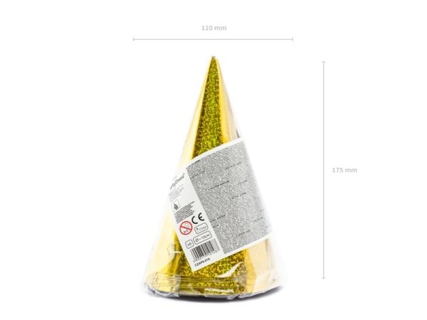 PartyDeco CZAP6-019, Party hat, Kulta, 6 kpl, Syntymäpäivä, 160 mm, 10 cm