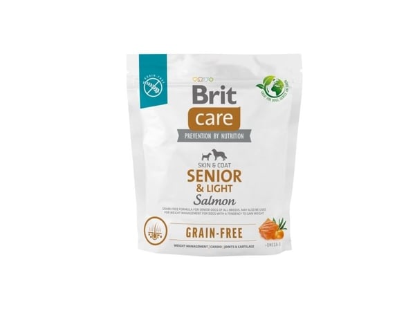 Kuivaruoka vanhemmille koirille, kaikille roduille (yli 7-vuotiaat) Brit Care Dog Grain-Free Senior&Light Salmon 1kg Kuivaruoka vanhemmille koirille, kaikille roduille (yli 7-vuotiaat) Brit Care Dog Grain-Free Senior&Light Salmon 1kg