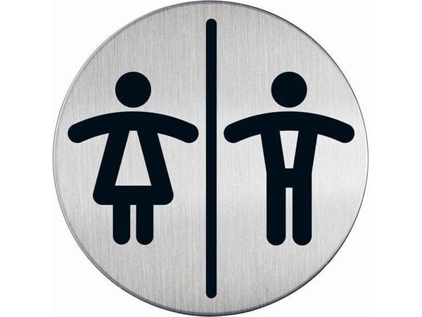 Symbolskylt Hållbar WC kvinna/man Ø83 mm metallpiktogram