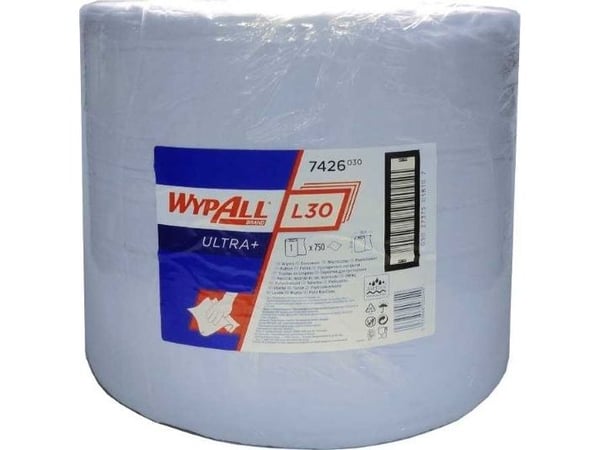 Aftørringsrulle Industri Wypall L30 3-lag Perfo. Ø37.5xB37cmxL285m Genbrug Blå,1 Rl