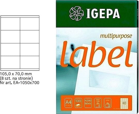 Biurfol etiketter A4 IGEPA 105 x 70,0 mm hvite (100)