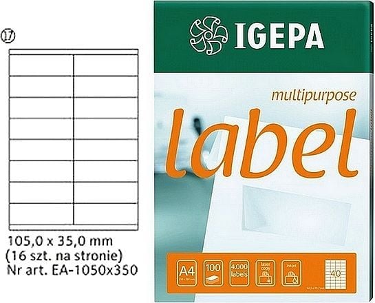 Igepa etiketter A4 IGEPA 105 x 35,0 mm hvite (100)