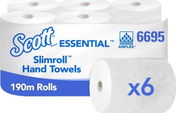 Håndklæderulle, Kimberly-Clark Scott, 1-lags, 190m x 19,8cm, hvid, blandingsfibre