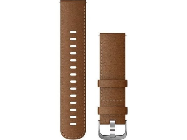 Garmin Quick Release Band - Klokkestropp for smart armbåndsur - 130 - 200 mm - sølvmaskinvare, brown Italian leather - for Forerunner 255 Music; Le...