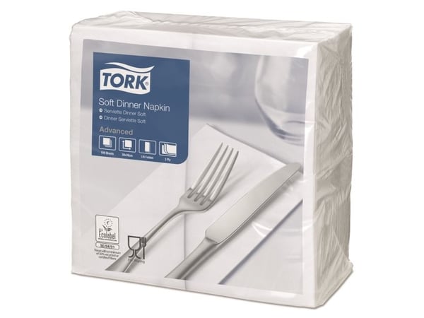 Middagsservietter, Tork, Advanced 1/8-Fold, 3 lag, hvid 390mmx390mm, karton a 1200 stk FSC Mix Credi